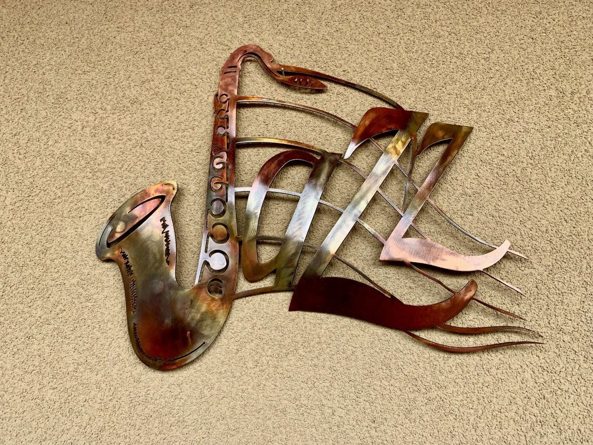 Jazz Saxophone with Music Notes Metal Art - Damrill Metal Sculpture