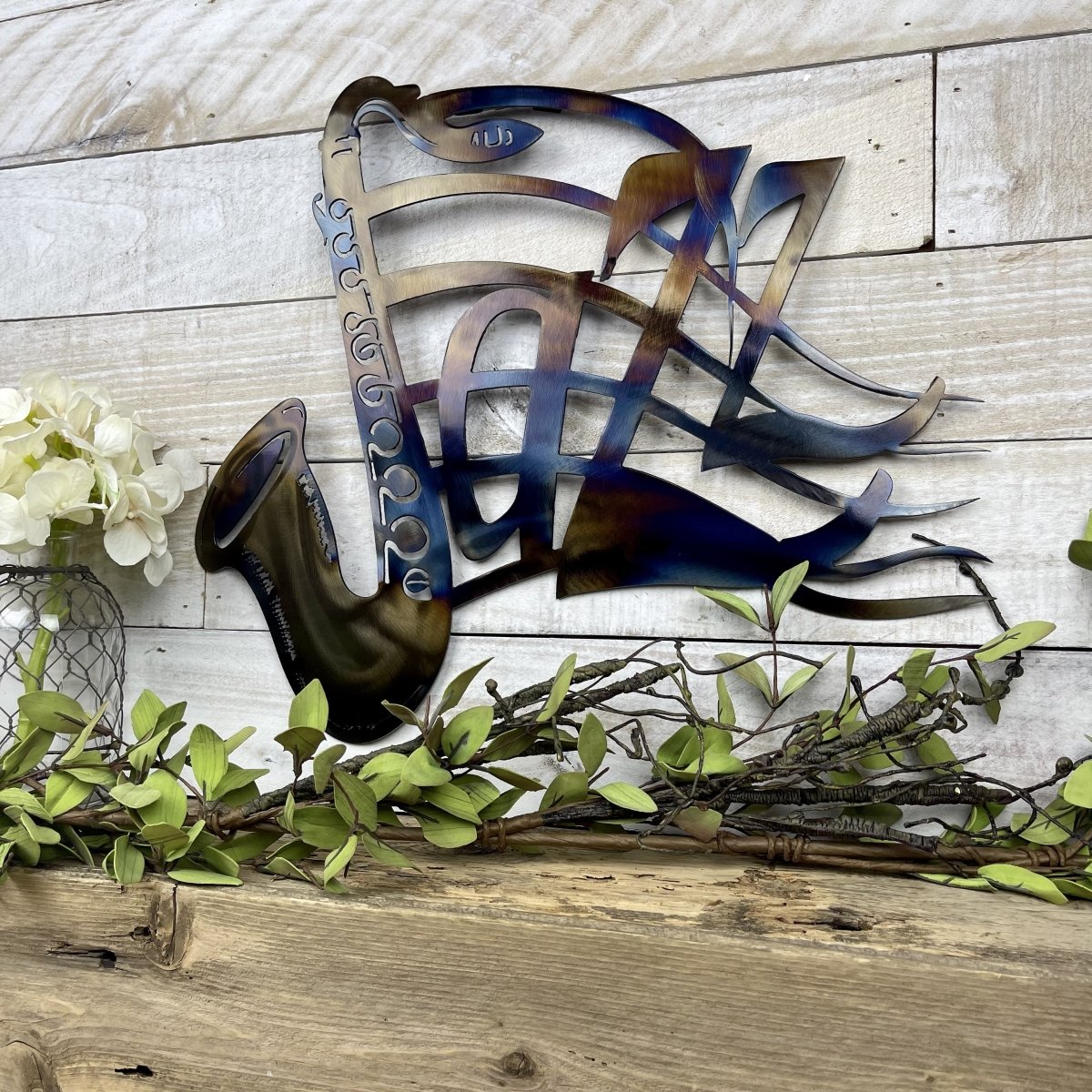 Jazz Saxophone with Music Notes Metal Art - Damrill Metal Sculpture