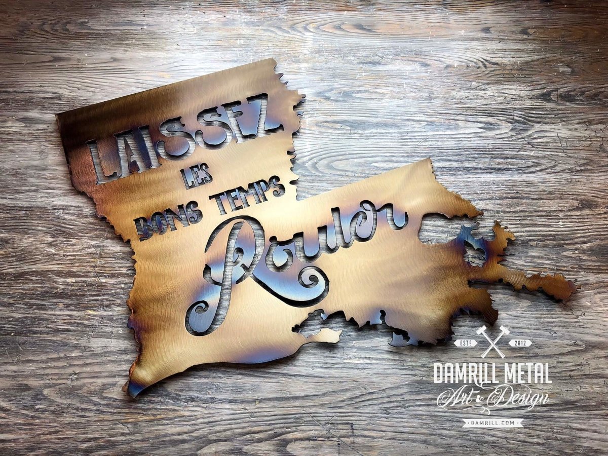 Laissez Les Bons Temps Rouler Louisiana Metal Art Boot - Damrill Metal Sculpture