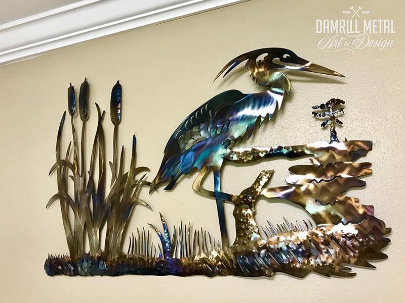 Blue Heron at Swamps Edge On The Bayou Cypress Metal Art - Damrill Metal Sculpture