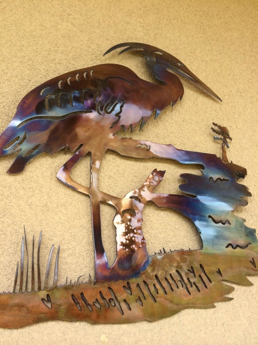 Blue Heron at Swamps Edge On The Bayou Cypress Metal Art - Damrill Metal Sculpture