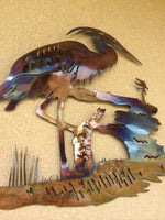 Blue Heron at Swamps Edge On The Bayou Cypress Metal Art - Damrill Metal Sculpture