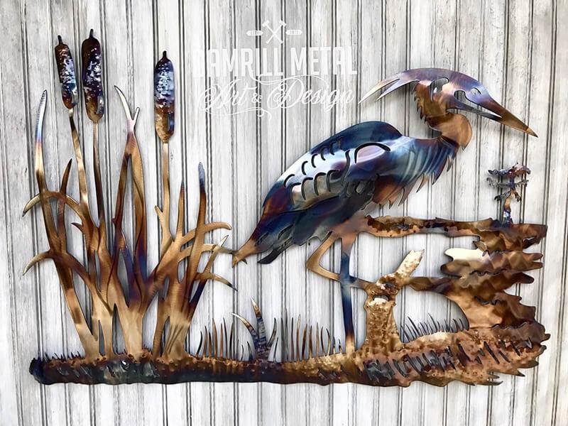 Blue Heron at Swamps Edge On The Bayou Cypress Metal Art - Damrill Metal Sculpture