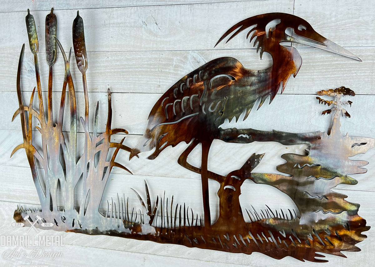 Blue Heron at Swamps Edge On The Bayou Cypress Metal Art