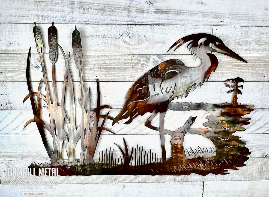 Blue Heron at Swamps Edge Metal Art– Damrill Art & Design
